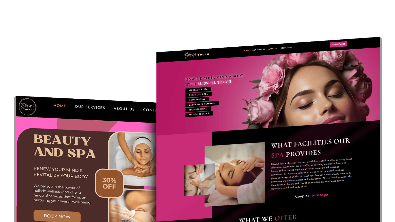 Blissful website before and after the redesign