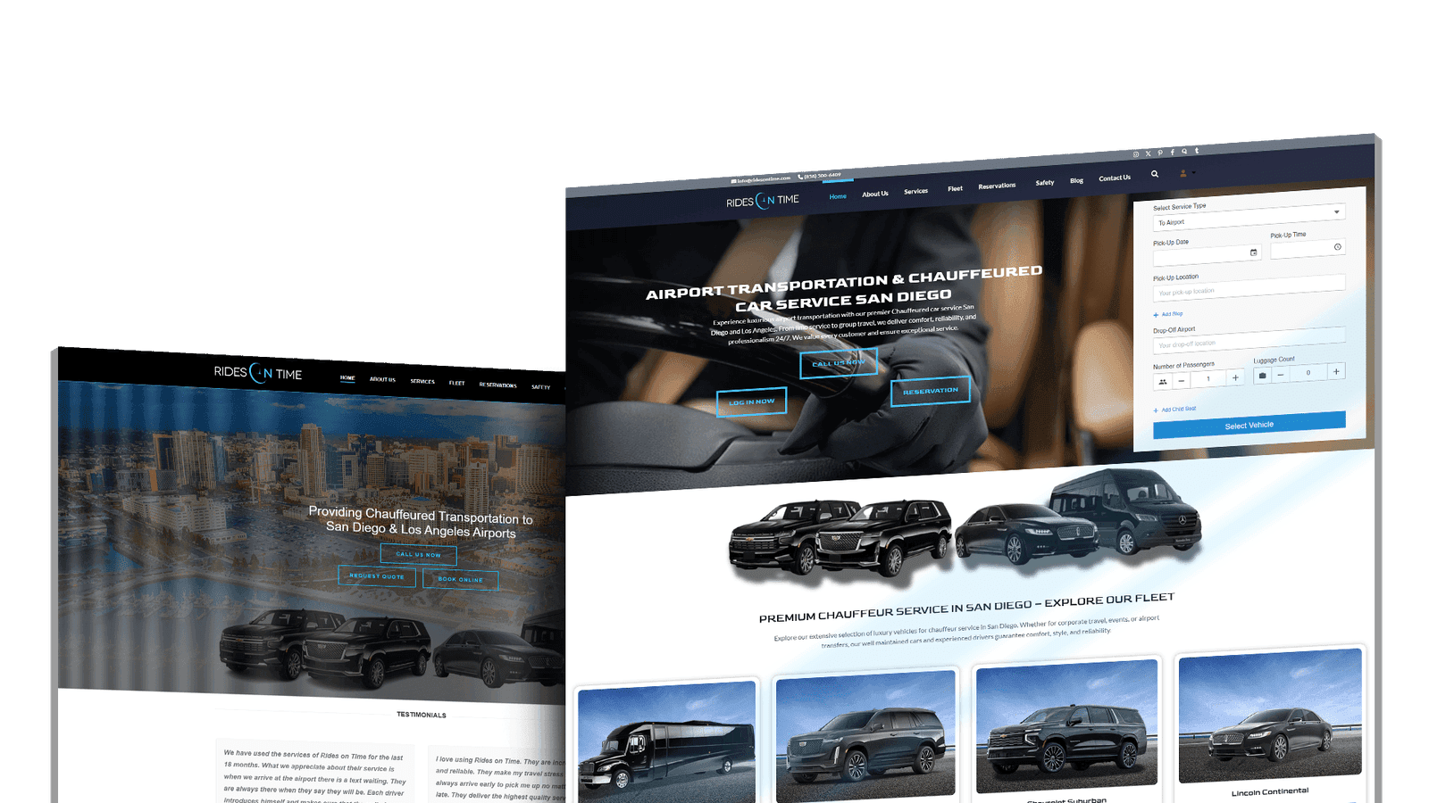 Rides On Time website before and after the redesign