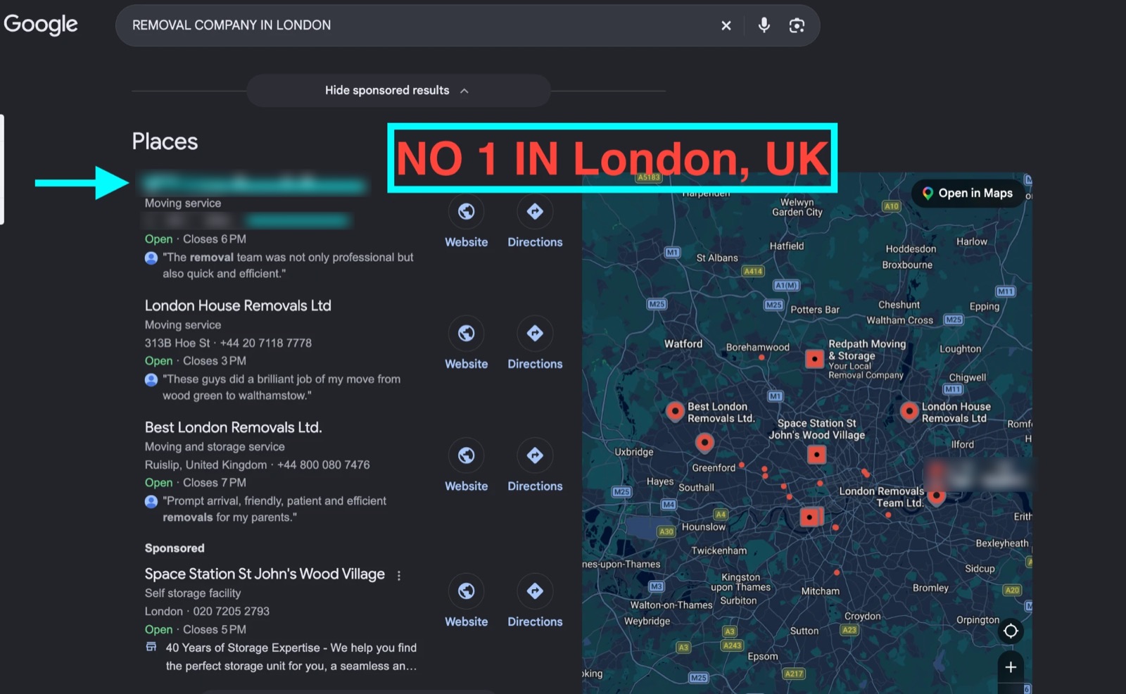 “removal company in london”: #1 in the London map results.